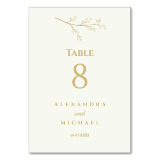 Ivory Botanical Minimalist Wedding Table Number