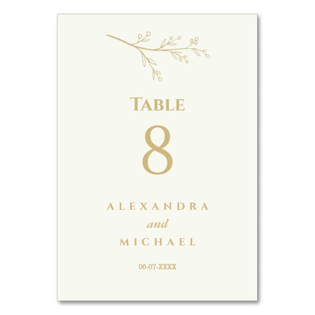 Ivory Botanical Minimalist Wedding   Table Number (Front)