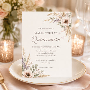 Ivory Botanical Quinceañera Invitation