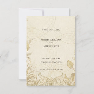 Ivory Botanical Scroll Save the Date Card
