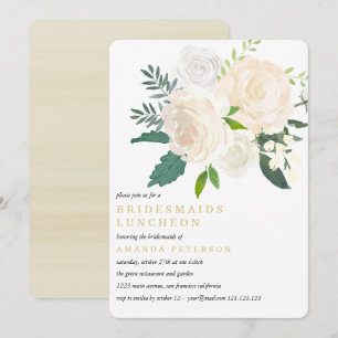 Ivory Bouquet Floral Bridesmaids Luncheon Wedding Invitation