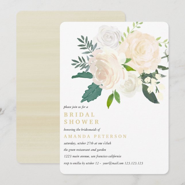 Ivory Bouquet Floral Wedding Bridal Shower pink Invitation (Front/Back)