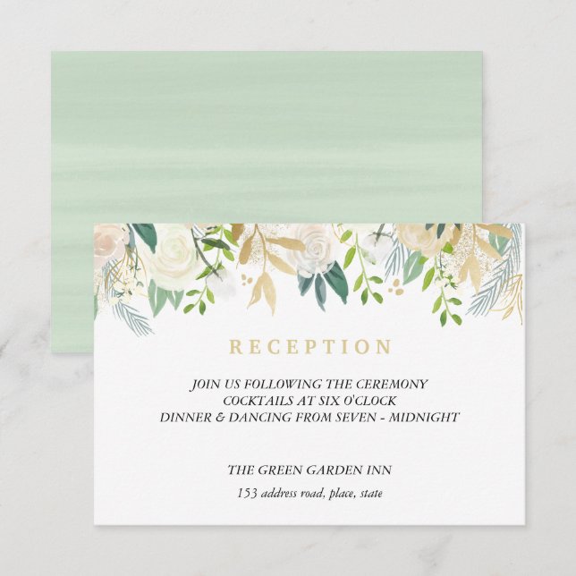 Ivory Bouquet Wedding Reception Details Mint Invitation (Front/Back)