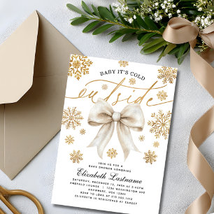 Ivory Bow Baby Its Cold Outside Winter Baby Shower Invitation