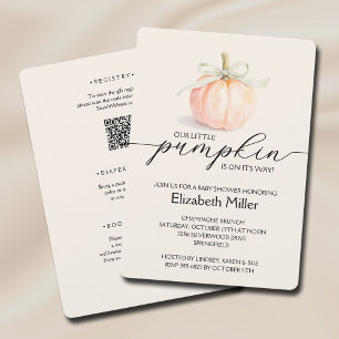 Ivory Bow Little Pumpkin Baby Shower All In One Invitation