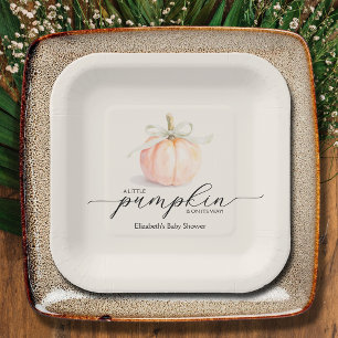 Ivory Bow Little Pumpkin Baby Shower Paper Plate