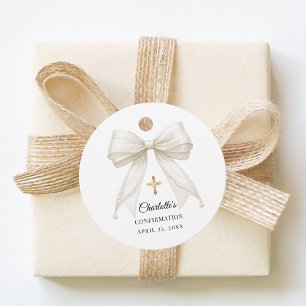 Ivory bow pearls Confirmation DIY Favour Tags