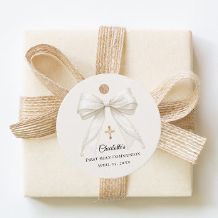 Ivory bow pearls First Holy Communion DIY Favour Tags