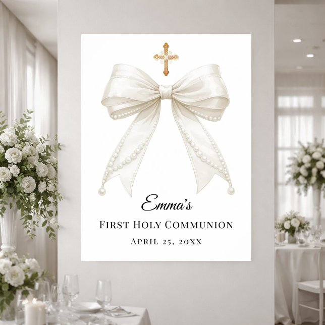 Ivory bow pearls First Holy Communion welcome Poster (Creator Uploaded)