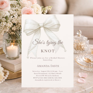 Ivory bow pearls knot elegant Bridal Shower Invitation
