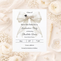 Ivory bow photo Graduation party Save the Date
