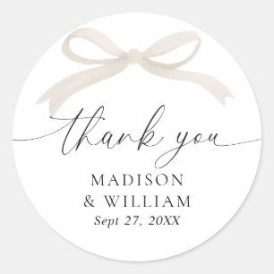 Ivory Bow Watercolor Wedding Thank You Classic Round Sticker