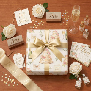 Ivory Bows & Champagne Bridal Shower Pattern Wrapping Paper