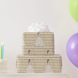 Ivory Bridal Shower Glitter Gold Stripes Wrapping Paper