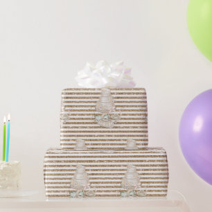 Ivory Bridal Shower Wedding Cake Glitter Stripes Wrapping Paper