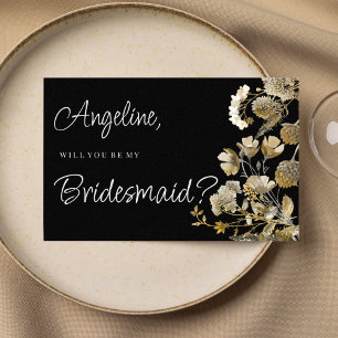 Ivory brown black wildflower winter Bridesmaid Invitation
