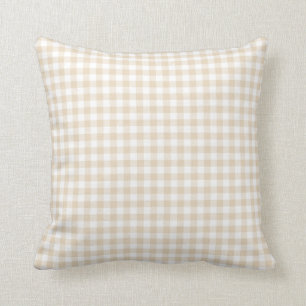 Ivory Brown Gingham Pattern Throw Pillow