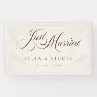 Ivory Brown Just Married Wedding Car Banner Sign