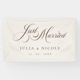 Ivory Brown Just Married Wedding Car Banner Sign