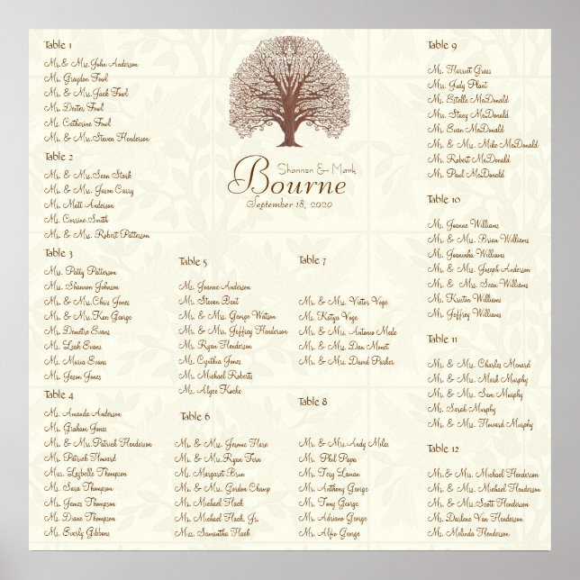 Ivory Brown Swirl Tree wit Birds Seating 12 Tables Poster (Front)