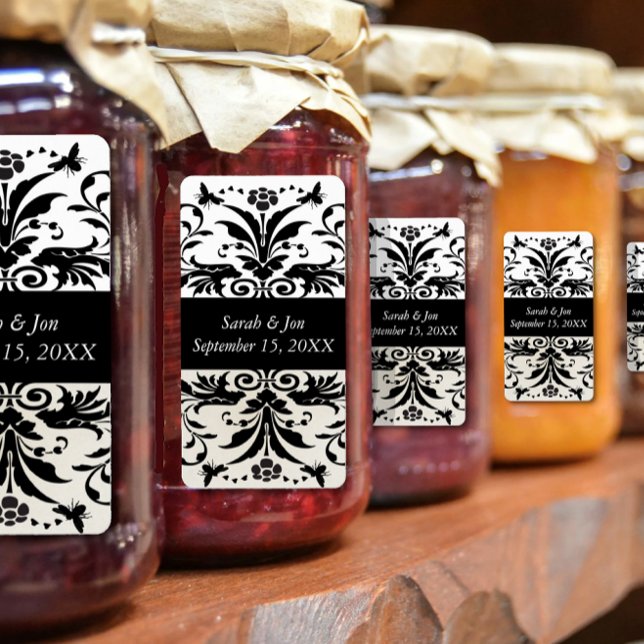 Ivory Bumble Bee Damask Save the Date Label (Creator Uploaded)