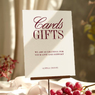 Ivory & Burgundy Cards & Gifts Wedding Sign
