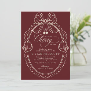 Ivory & Burgundy Cherry On Top Bridal Shower Invitation