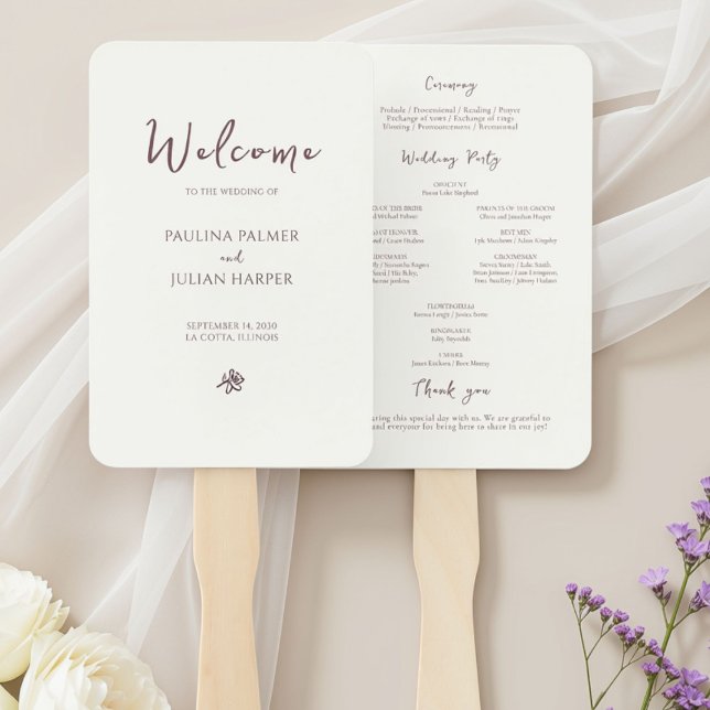 Ivory & Burgundy | Chic Flower Wedding Program Hand Fan (Creator Uploaded)