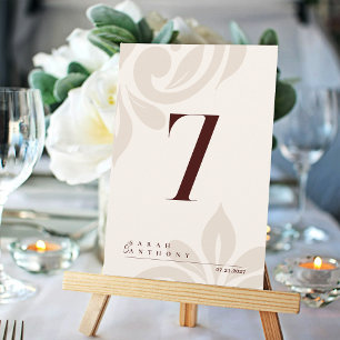 Ivory Burgundy Classic Elegant Damask Table Number