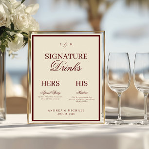 Ivory & Burgundy Old Money Signature Drinks Sign