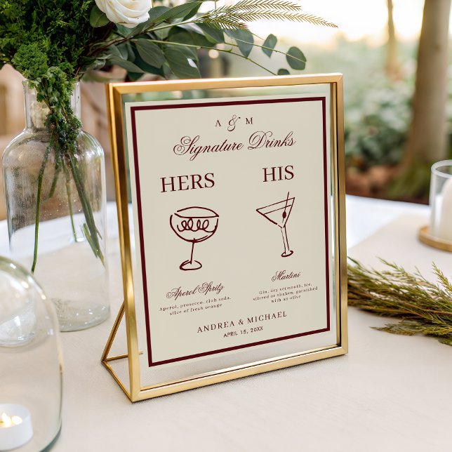 Ivory & Burgundy Retro Signature Drinks Sign (Creator Uploaded)