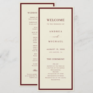 Ivory & Burgundy Retro Vintage Old Money Wedding Programme