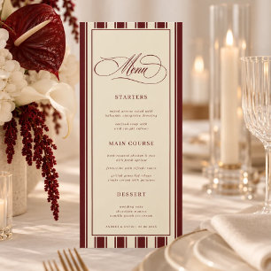 Ivory & Burgundy Stripes Border Retro Wedding Menu