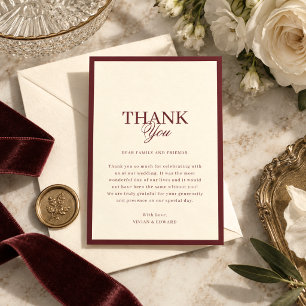 Ivory & Burgundy Stripes Border Retro Wedding Thank You Card