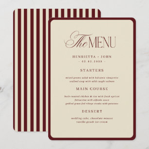 Ivory Burgundy Stripes Border Wedding Menu Card
