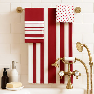 Ivory Burgundy Stripes Polka Dots Bath Towel Set