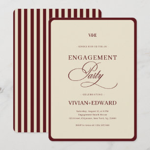 Ivory & Burgundy Stripes Retro Engagement Party Invitation