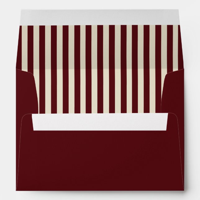 Ivory & Burgundy Stripes Retro Wedding Envelope (Back (Bottom))