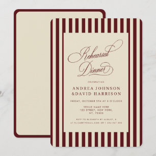 Ivory & Burgundy Stripes Vintage Rehearsal Dinner Invitation