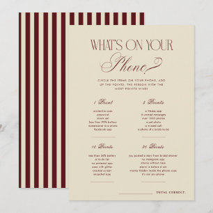 Ivory & Burgundy Stripes Whats on Your Phone Game Invitation