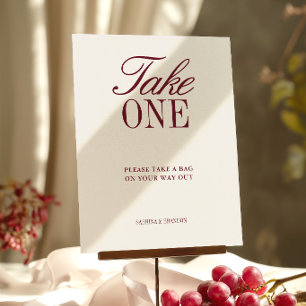 Ivory & Burgundy Take One Wedding Favour Sign