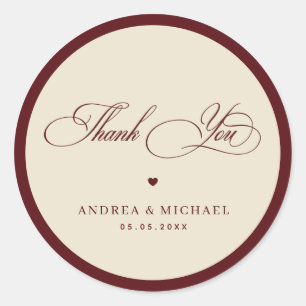 Ivory & Burgundy Vintage Thank You Retro Wedding Classic Round Sticker