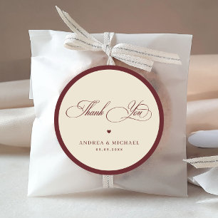 Ivory & Burgundy Vintage Thank You Retro Wedding Classic Round Sticker