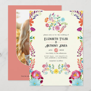 Ivory & Burnt Coral Floral Mexican Fiesta Wedding Invitation