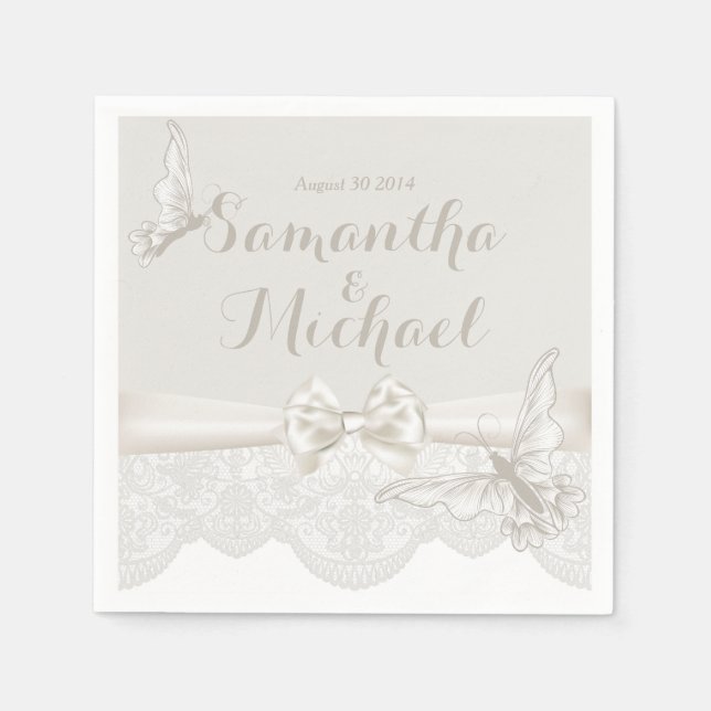 Ivory Butterflies and Lace Napkin (Front)