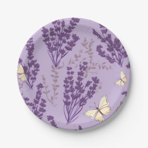 Ivory Butterflies and Lavender Flowers Paper Plate