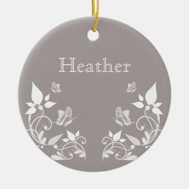 Ivory Butterfly Floral Ornament (Front)