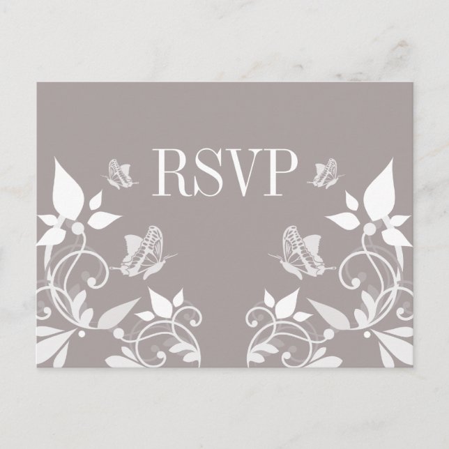 Ivory Butterfly Floral RSVP Postcard (Front)