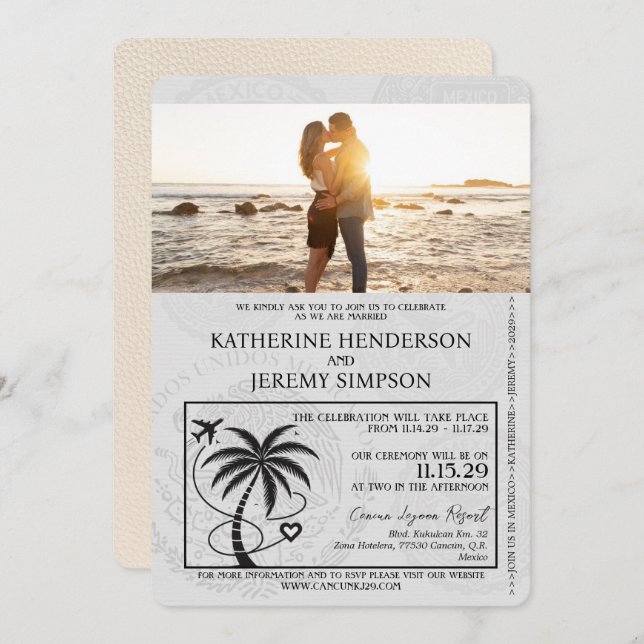 Ivory Cancun Passport Wedding Invitation (Front/Back)
