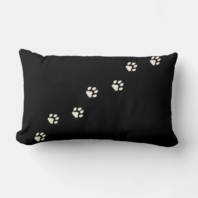 Ivory Cat Paw Prints Feline Tracks Black Lumbar Cushion (Front)